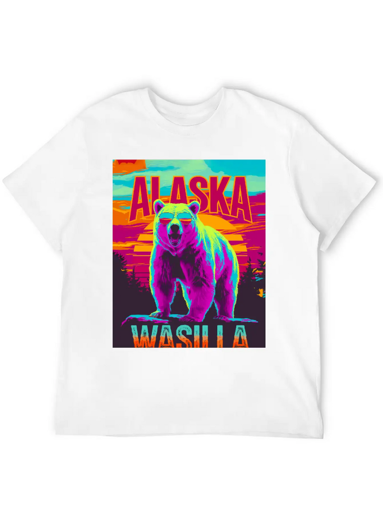 Wasilla Alaska Poster – Pop Art Bear Sunset Breathable Graphic T-Shirt – Perfect For Casual Days