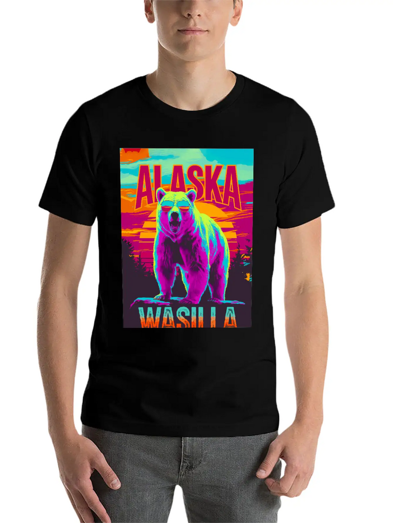 Wasilla Alaska Poster – Pop Art Bear Sunset Breathable Graphic T-Shirt – Perfect For Casual Days