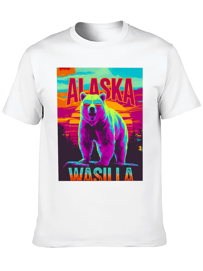 Wasilla Alaska Poster – Pop Art Bear Sunset Breathable Graphic T-Shirt – Perfect For Casual Days
