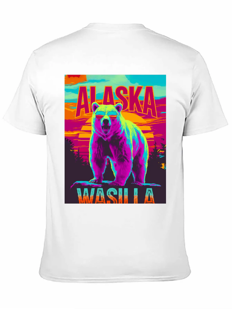 Wasilla Alaska Poster – Pop Art Bear Sunset Breathable Graphic T-Shirt – Perfect For Casual Days