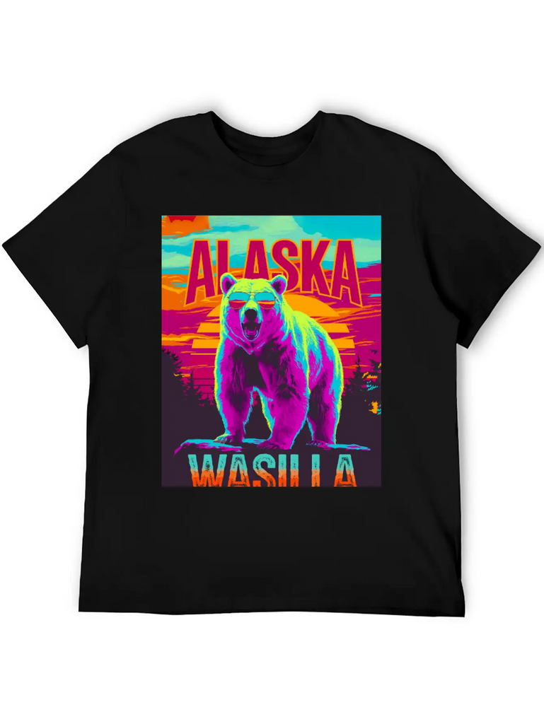 Wasilla Alaska Poster – Pop Art Bear Sunset Breathable Graphic T-Shirt – Perfect For Casual Days