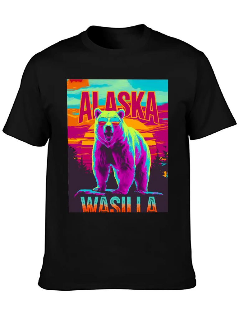 Wasilla Alaska Poster – Pop Art Bear Sunset Breathable Graphic T-Shirt – Perfect For Casual Days